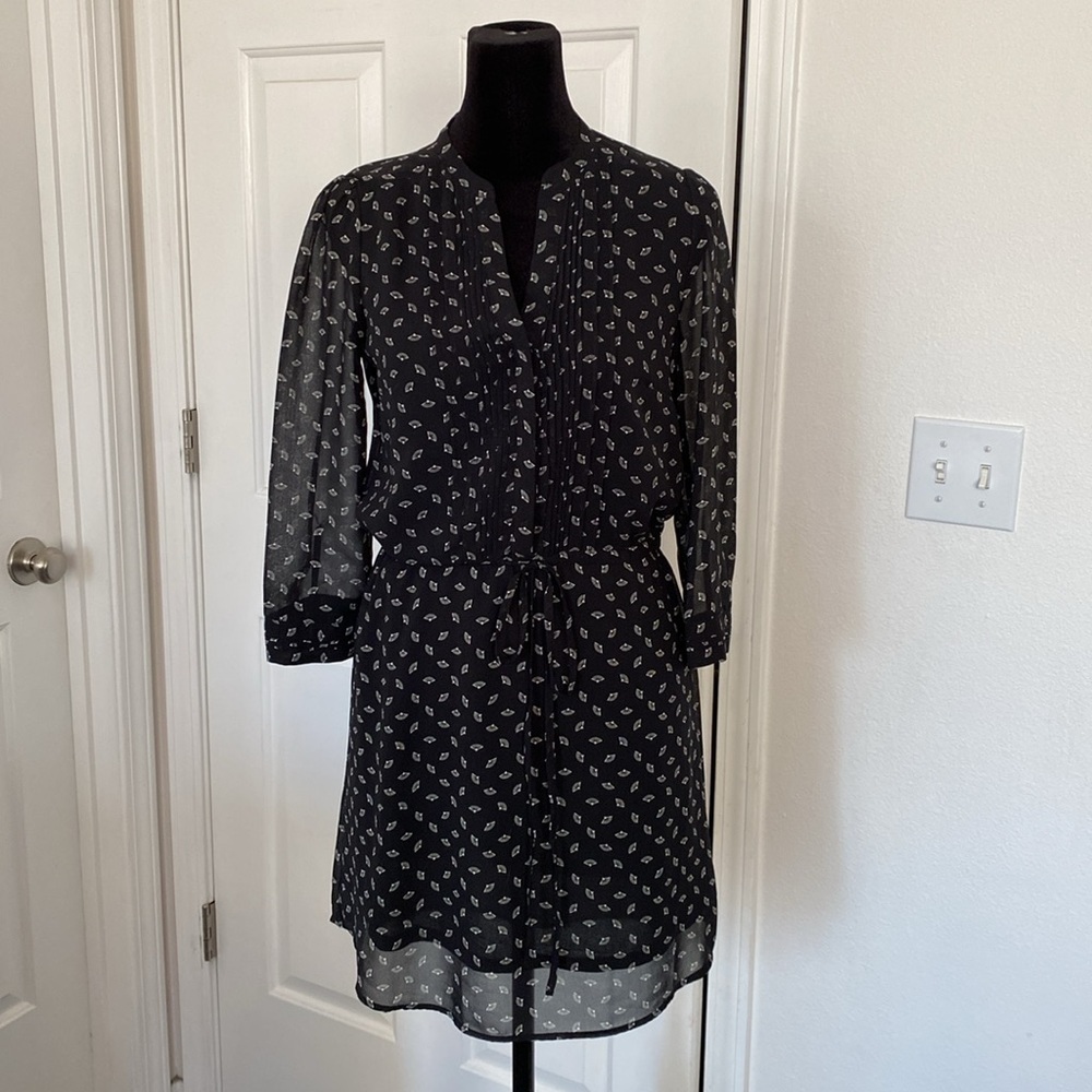 H&M little black printed dress with drawstring waist.